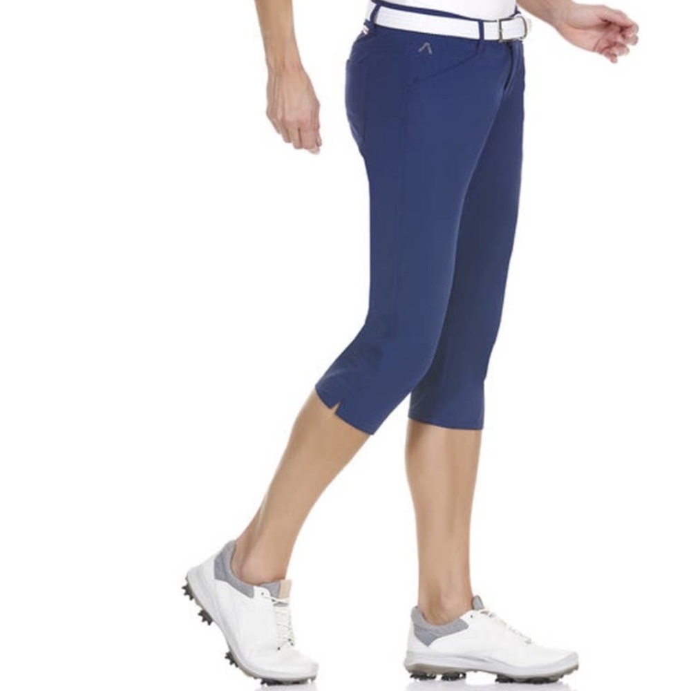 Alberto Golf Womens Navy Blue 5-Pocket Stretch Golf Pants Rhinestone Logo 27x24